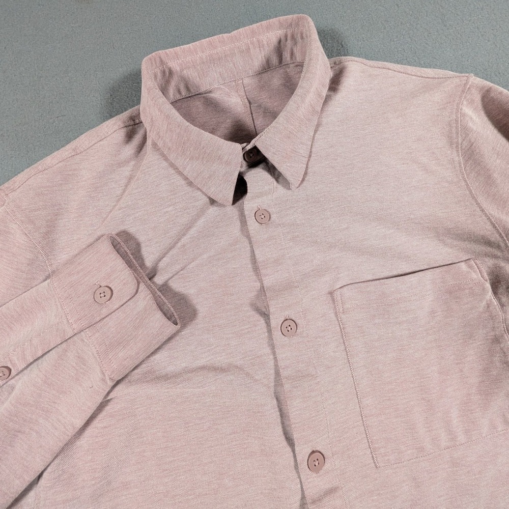 Lululemon Button Down Shirt Mens Small Pink Long Sleeve One Thing At A Time